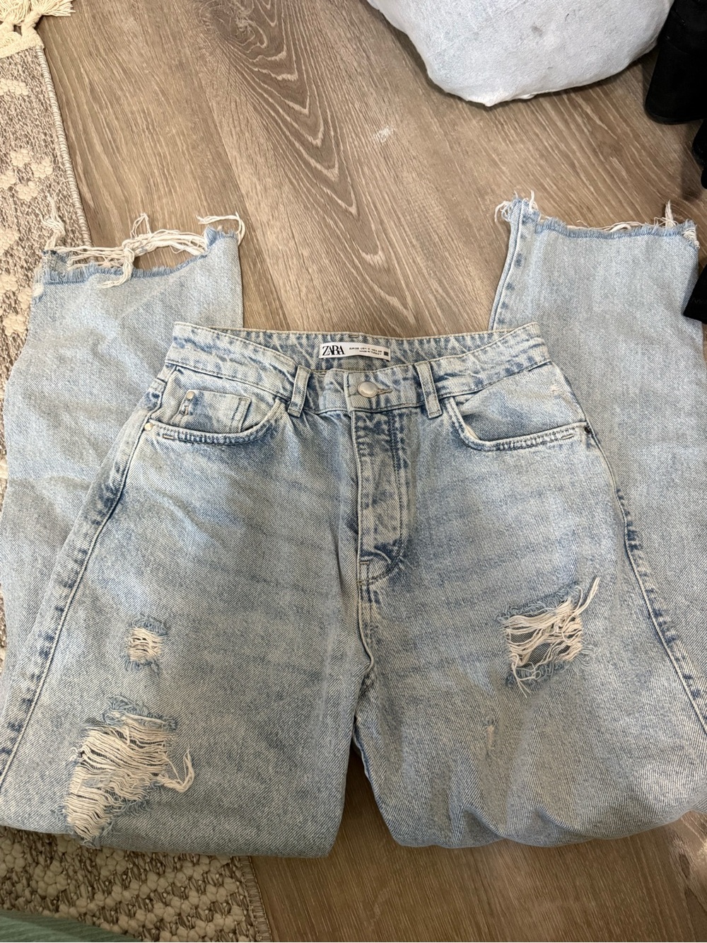ZARA Light Wash Distressed Boyfriend Jeans